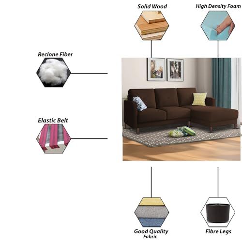 Image of Baloney RHS 4 Seater L Shape Sofa Set for Living Room (Brown Fabric) Premium Fabric Sofa