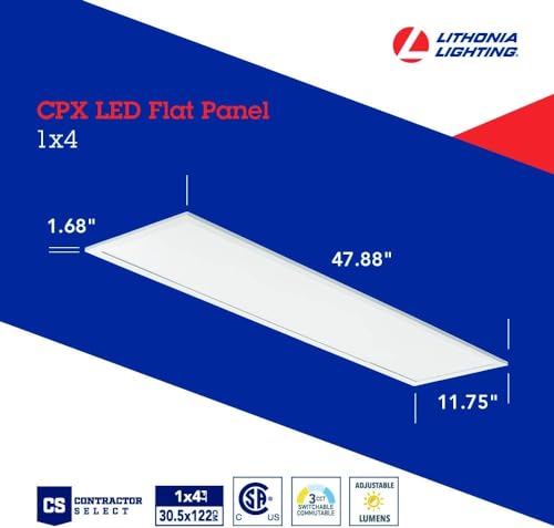 Image of Lithonia Lighting CPX 1x4 LED Flat Panel Light, 1 Ft. x 4 Ft. LED Light Panel, Ceiling Lighting Fixture, 2500 /3200 /4000 Adjustable Lumens, 3500K /4000K /5000K Switchable CCT, Smooth Satin Lens, White