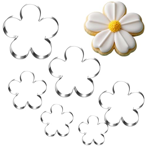 Cortador de Galletas de Flores, Cortadores de Flores, Moldes para Galletas, Cortadores de Reposteria de Acero Inoxidable para Primavera, Pascua, Bodas, Día de la Madre (6PCS A)