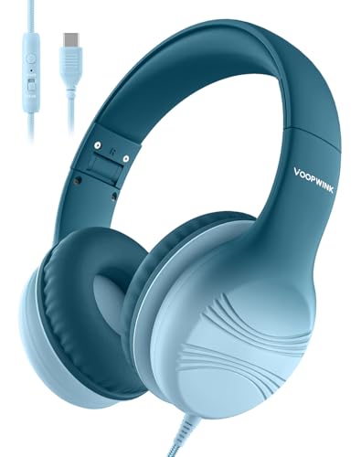 Casque filaire USB C pour enfants avec protection auditive et micro pour école et tablette vert