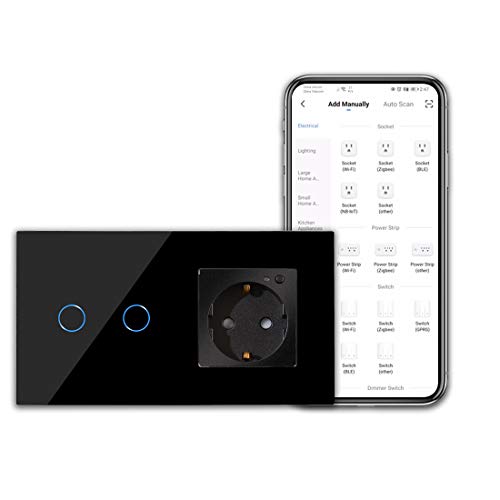 CNBINGO WLAN Steckdose und Smart Lichtschalter - Touchschalter Zweifach und Schuko Steckdose Unterputz Arbeit mit Alexa, Google Assistant - Glasrahmen und Status-LED - Neutralleiter Wird Benötigt