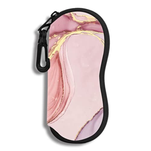 Hion Brillenetui Sonnenbrille Weiche Tasche mit Gürtelclip Ultraleichter Neopren-Reißverschluss Brillenetui Bedruckte Sonnenbrillentasche für stilvolle tragbare Reisebrillen(Marmorrosa) Cover
