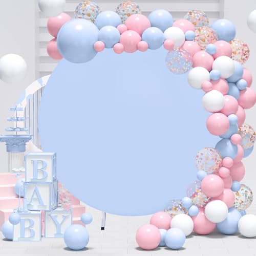 Image of Blue Round Backdrop Cover 7.2ft Blue Circle Arch Cover Birthday Photography Background for Party Baby Shower Wedding Decorations