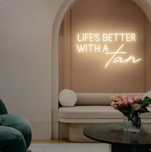 Image of Life Is Better With A Tan Led Dimmable Neon Sign for Home Bathroom Spa Beauty Cosmetic Salon Wall Decor,Spa Day Gifts for Women,Spa Products Aesthetic Center Salon Door Decorative