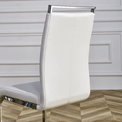 Rdueei Dining Chairs Set Of 4, Dining Room Chairs Set Of 4 With Faux Leather Padded Seat High Back And Sturdy Chrome Legs, Chairs For Dining Room, Sillas De Comedor (White,Set Of 4) #TOP5
