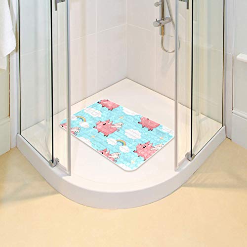 Alfombrilla de baño para niños pequeños con estampado infantil de cerdito y arco iris 7