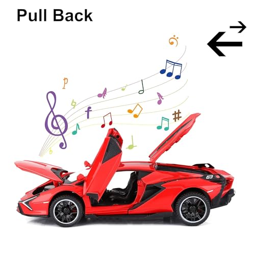 Image of Kids Toy car Playsets 1:24 Sian Diecast Metal Car for Kid Pull Back Metal Cars with 4 Openable Doors Light and Musical Sound (Multi)