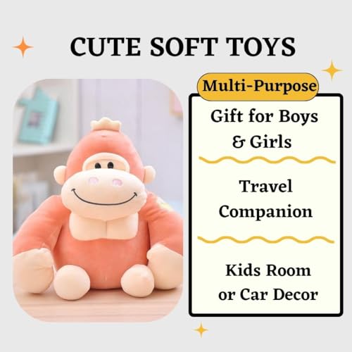 Image of A Little Swag Cute Peach Gorilla Stuffed Toys - 25 cm Animal Figure Plush Teddy Bear for Boys, Girls, Kids, Birthday Gift, Car Hanging, Home Decor