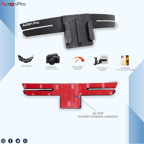 Image of Action Pro Helmet 3M Chin Mount Strap Set, Compatible with Smartphones & GoPro Hero 13 /12 /11 /10 /9 /8 /7 /6 /5 /4, DJI Osmo, Insta360, SJCAM & Other Action Cameras (Pack of 2)