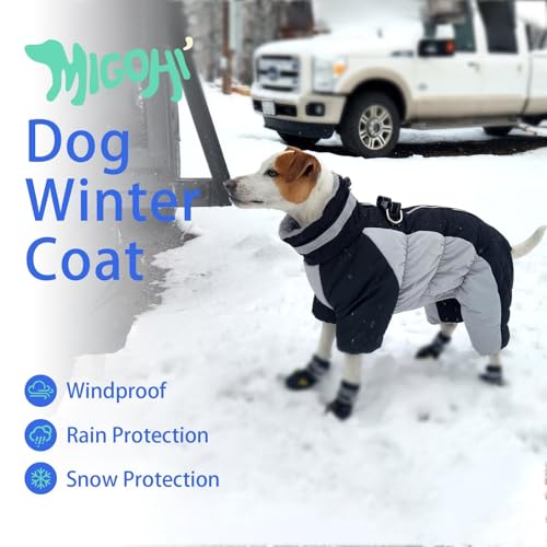Image of MIGOHI Full Body Dog Coat,Warm Coats for Large Dogs | Reflective Winter Coat for Dogs with Harness,Turtleneck Dog Snowsuit with Legs,Windproof Pet Fleece Puffer Jacket,XXL,Black
