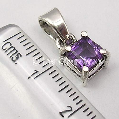 Square Amethyst tcw 1.2 Pendant 0.6" 925 Sterling Silver Fashion Jewelry