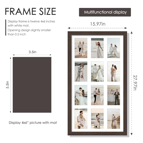 Image of DUENPY 14x26 Collage Picture Frame 4x6 Collage Picture Frame Displays Twelve 4x6 inch Photos Available Horizontal Wall Mounting Display and Vertical Walnut