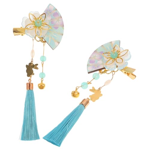 OUNONA 2個 タッセルかんざし レトロ ヘ ック 着物 プロム 女性用ヘアピン 和風ヘアアクセサリー フラワータッセルヘアクリップ 女性のヘアアクセサリー 合金 Sky-blue