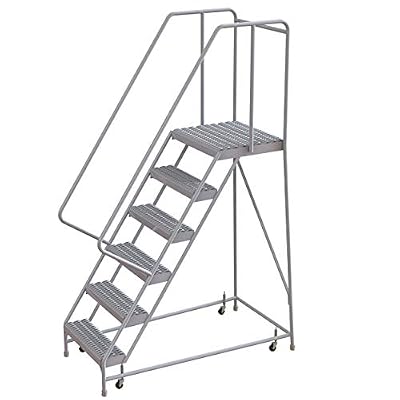 Tri-Arc WLAR106165-D4 6-Step, 21" Deep Top Rolling Ladder with Handrails, 16" Wide Grip Strut Tread