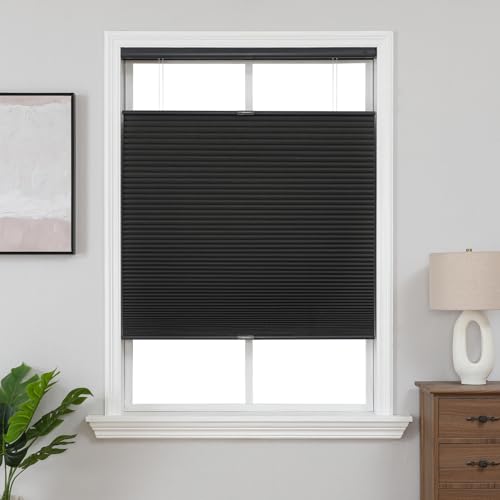Image of Joydeco No Tools No Drill Blinds for Indoor Windows, Cordless Window Blinds Cellular Shades Top Down Bottom Up Blackout Honeycomb Blinds Thermal Insulated Noise Reduction (Black, Custom Size)