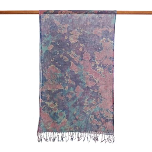 NOVICA Artisan Handmade Tiedyed Cotton Scarf Tieddyed Wrap in Pink Purple from Thailand Accessories Scarves Multicolor Woven Bohemian Travel Friendly ' Fantastic Colors'4