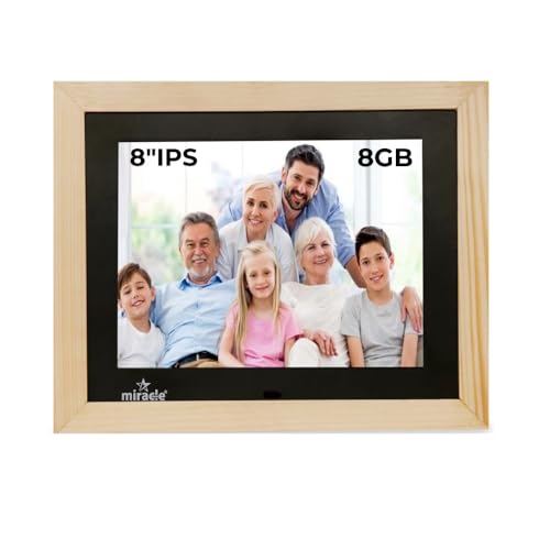 Image of Miracle Digital 8'' IPS HD Wooden Digital Photo Frame | 8GB Memory, 2GB RAM, 32GB Expandable | USB & SD Support | 180 Wide View, Stereo Sound | Slideshow for Photos, Videos & Music - Wooden Light