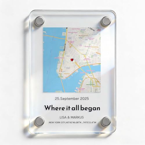 Personalisierter Karten Kühlschrankmagnet aus Acryl Wo Alles begann Koordinaten Magnete Starke Kühlschrank Magnete für Magnettafel Geschenke für Paare zum Jahrestag Dekorativer Kühlschrankmagnet