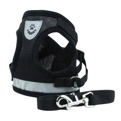 Coleira Peitoral para Cachorros e Gatos com Colete Reflexivo Regulável e Guia de Passeio (PRETO, XL)