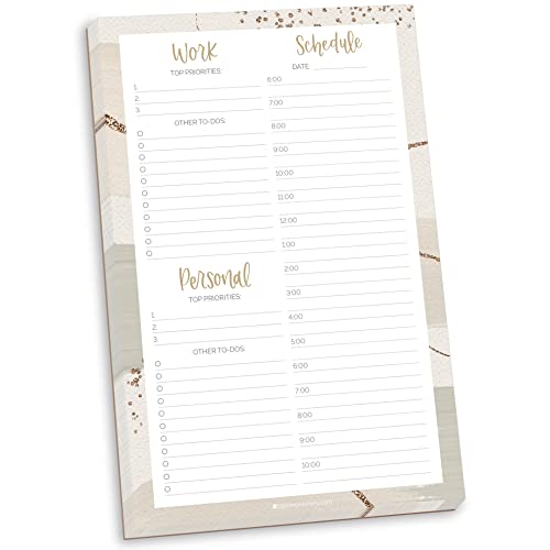 bloom daily planners Timed Work & Personal To Do List Planning Pad - Undated Tear-Off Hourly Checklist Notepad Organizer - 6" x 9" - Brushed Beige