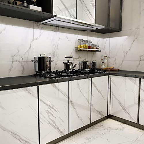 YENHOME 30"X200" White Marble Contact Paper for Countertops Waterproof Self Adhesive Marble Peel and Stick Wallpaper Peel and Stick Countertops for Kitchen Bathroom Cabinet Vinyl Counter Cover Glossy