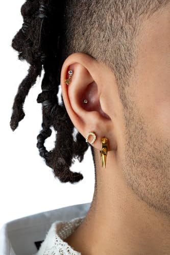 316L Stainless Steel Multi 6mm Spike Lined Huggie Hoop Earrings, Sold as a Pair3