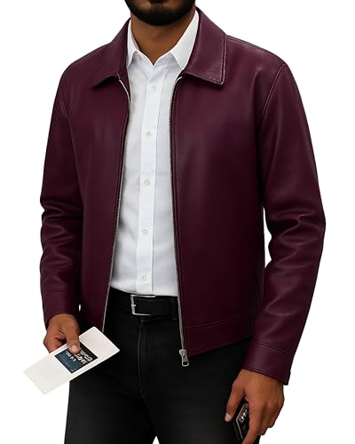 Image of Classic Polo Collar Leather Jacket Men-Work Jackets Turndown Collar Business Casual