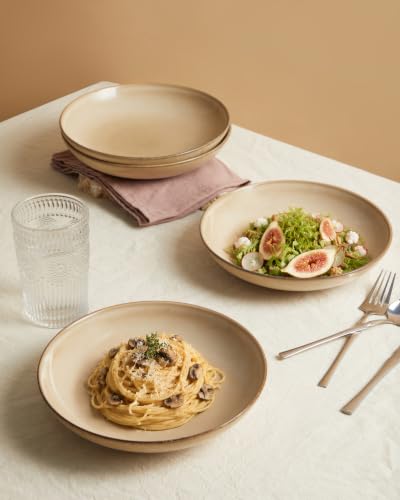 Image of 8.75'' Ceramic Pasta Bowls Set of 4, Salad Bowls Pasta Serving Bowls | 32Oz Versatile Serving Bowls for Pasta, Salad, Fruit & Noodles, Soup Bowls Sets, Stoneware Pasta Plates, Mocha Beige