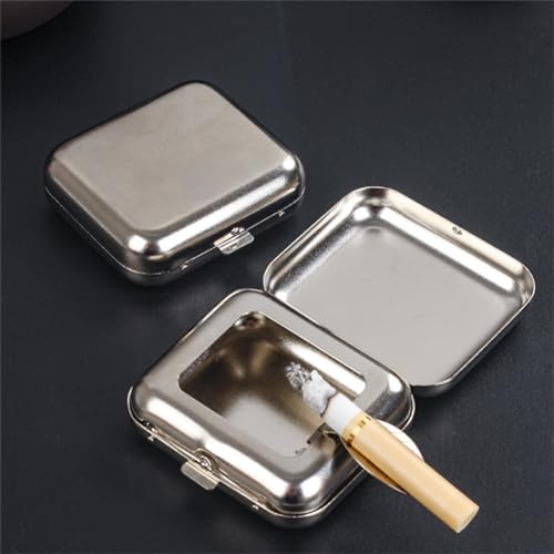 Image of Mini Pocket Ashtray Windproof Ashtray with Lid, Stainless Steel Car Ash Tray for Compact Cigarette Snuffers, Indoor /Outdoor, 2.36 Inch, Silver