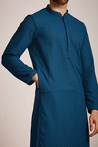 Image of Manyavar Men's Cotton Blend Self-Design Kurta Pyjama Set (2pcs)