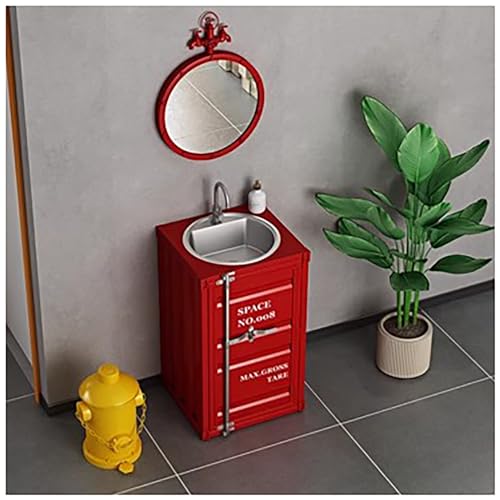 Bathroom Vanity Cabinet Set with Stainless Steel Sink and Faucet, Creative Industrial Style Iron Art Wash Basin Unit
