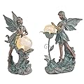 TERESA'S COLLECTIONS Large Fairy Statue Bundle (2PCS) | Bronze Patina Fairy Garden Statue and Sculpture with Solar Powered Lights for Patio, Lawn, Yard Decorations