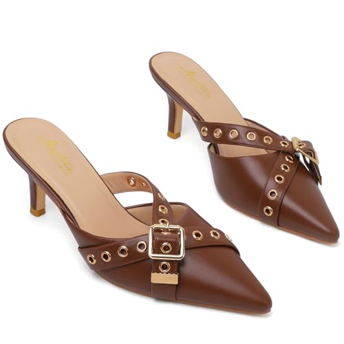 Image of Mostrin Kitten Heels for Women Pointed Closed Toe Heels Vintage Stiletto Dressy Pumps Shoes for Office Work Party