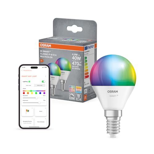 OSRAM SMART+ Goccia RGB (confezione da 2, E14, 9W) – 16M colori – da 2700 a 6500K – Matter via Wi-Fi – Alexa, Google, Apple