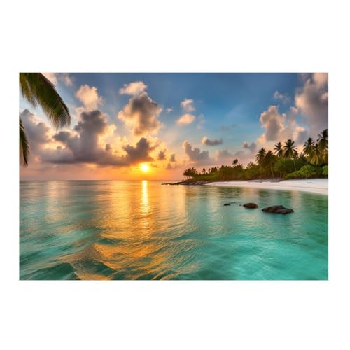 Poster sans cadre 60 x 40 cm de plage de palmiers pour deco de salon moderne