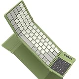 Nillkin Foldable Bluetooth Keyboard Folding with Touchpad & Number Pad, Portable Wireless Full Size Travel Keyboard with Trackpad for PC Laptop iPad Tablets Smartphone, Silicone Leather Cover, Green