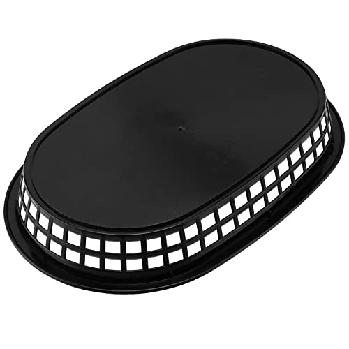 KOHAND 24 Pack 11 x 7 Inch Black Fast Food Basket, Plastic Oval Shaped Fast Food Serving Basket, Deli Food Service Basket for Bread, Hot Dog, Burgers, Sandwiches, Fries, Barbecues