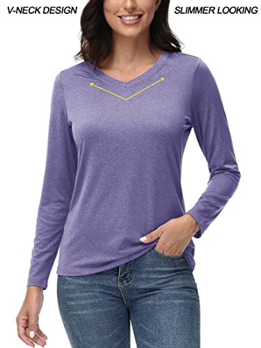 Tacvasen Women's Active V Neck Shirts Comfy Casual Tops Gym Workout Shirts Long Sleeves Upf 50+ Shirt Sun Protection Hiking Shirts Purple #TOP2