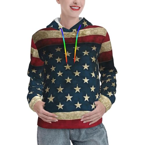 Sweatshirt drapeau américain femme pull à capuche extensible avec poche