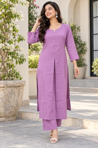 Image of idaLia Rayon Solid Straight Brown Kurta Set for Women with Palazzo 3 /4 Sleeve, Round V Neck Designer Kurta with Palazzo Pant Set