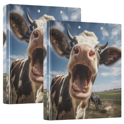 Kuh-Porträt, lustig, 3,8 cm Ordner, 3 Ringe, niedlicher Ordner für Mittelschule, Jungen, 2 Stück