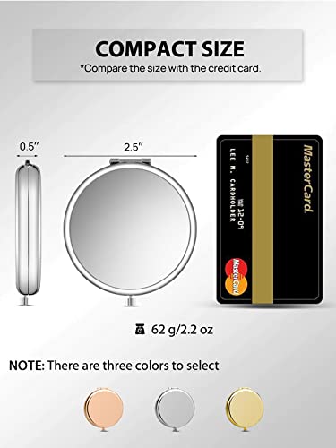 Getinbulk Compact Mirror For Purse, Double-Sided 1X/2X Magnifying Metal Pocket Makeup Mirrors(Round, Silver) #TOP1