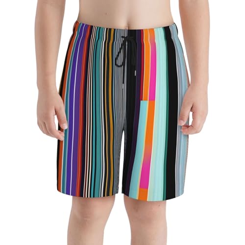 Irregular Vertical Lines Small Youth Beach Pants, Soft and Breathable, with Drawstring Waist, Suitable for Sports and Leisure. Black3