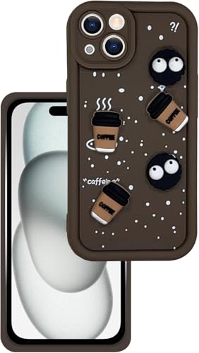 Image of GoldKart Back Case Cover Compatible for iPhone 15 | Cute Fun Cartoon 3D Ball Coffee Silicone Case | Full Body Protection Back Cover for iPhone 15 - Brown