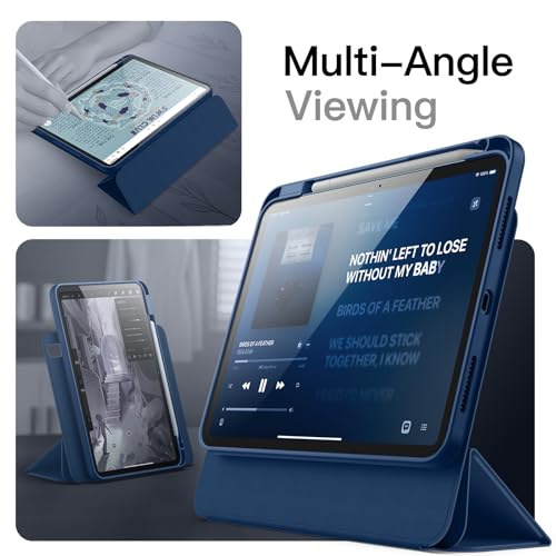 Image of JETech Magnetic Detachable Cover Case for iPad (A16) 11th /10th Generation (2025 /2022) with Pencil Holder, Removable Rotating Clear Cover, Portrait /Landscape Stand with Raised Screen View (Navy)