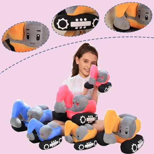 Image of ELAINREN Simulation Pink Excavator Plush Toy Cool Digger Stuffed Gifts for Girls Cartoon Construction Truck Plushie Car Gifts /26x23cm