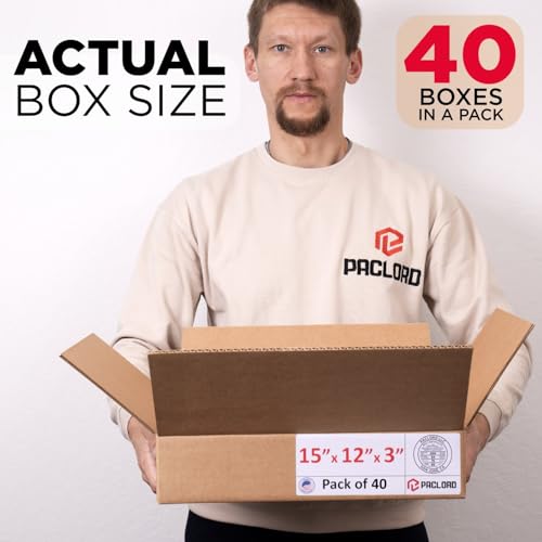 Image of Flat Cardboard Boxes 15 inchL x 12 inchW x 3 inchH (Pack of 40) - USA-Made Packing Boxes for Moving, Shipping, or Storage - USPS, UPS, FedEx Approved - Professional Packing Supplies for Moving | USA-Made Packing Boxes for Moving, Shipping, or Storage - USPS, UPS, FedEx Approved - Professional Packing Supplies