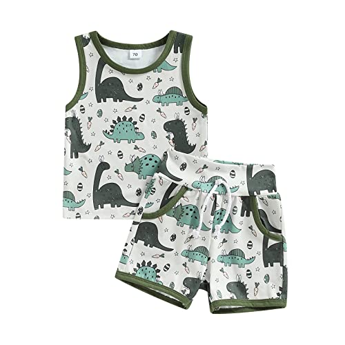 Image of Ledy Champswiin Toddler Boy Clothes Baby Summer Outfit Dinosaur Letter Print Cotton Tops+Grey Elastic Shorts 2pcs