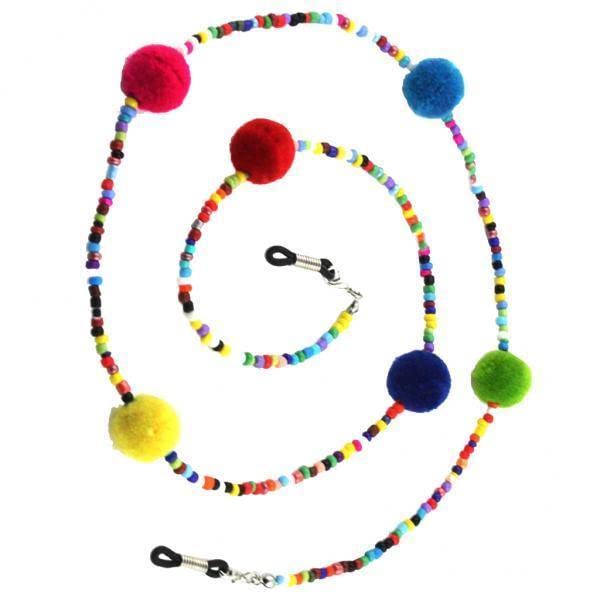 Colorful Bead Eyeglass Chain Necklace | 3x Length Chain Holder for Glasses, Phone, and Jewelry | Elastic Silicone Rubber Tips, Plush Ball Ends for Comfortable Beach Wear-image-37