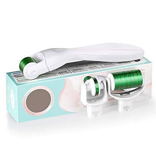 Derma Roller 0.25mm - 3 in 1 Cosmetic Microneedle Roller Kit- 180/600/1200 Titanium Micro Needles with Case